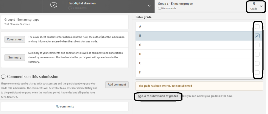 Set a grade in the assessment tool