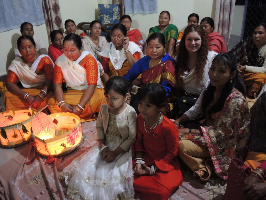 Silvia with a group of women during a wedding ceremony